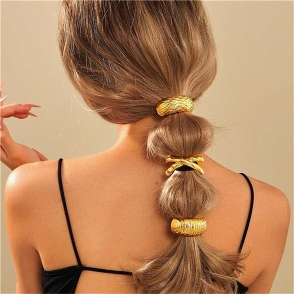 Bow Hair Ties | Gold Alloy with Strong Elastic | Durable & Stylish - Picture 2 of 6